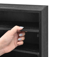 Load image into Gallery viewer, Ikee Design Wooden Wall-Mounted Display Shelves Rack for Collectibles, Figures,Shot Glasses,Spice Can,Cosmetics or Perfume, 5 Adjustable Height Shelves,Space-Saving, Black Color
