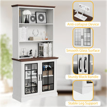 Load image into Gallery viewer, blini 5 Shelf Tall Bookcase with Glass Doors White Bookshelf 31in Wide Display Standing Storage Shelf 72in Tall Wood Book Shelves for Bedroom Living Room Office Library
