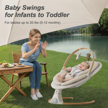 Load image into Gallery viewer, Baby Swings for Infants, Monamii Baby Swing, Infant Swing with 5 Speeds, 10 Lullabies, Electric Swing for Baby, Indoor &amp; Outdoor Use (Beige)
