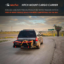 Load image into Gallery viewer, Hitch Mount Cargo Carrier Basket 60"*25"*6"+Waterproof Bag 25 Cubic Feet(60"*24"*31"),and Cargo Net with Attachment Hooks,Ratchet Straps,Hitch Stabilizer.500 Lbs Capacity,Foldable,fit 2" Receiver
