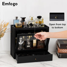 Load image into Gallery viewer, Emfogo Cologne Organizer for Men, Solid Wood Perfumes Organizer for Men Dresser, Large Capacity Dustproof Cologne Holder with Drawer Storage Perfume Stand Organizer, Gift for Men (Black)
