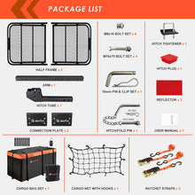 Load image into Gallery viewer, Hitch Mount Cargo Carrier Basket 60"*25"*6"+Waterproof Bag 25 Cubic Feet(60"*24"*31"),and Cargo Net with Attachment Hooks,Ratchet Straps,Hitch Stabilizer.500 Lbs Capacity,Foldable,fit 2" Receiver
