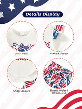 Load image into Gallery viewer, AMAWMW First 4th of July Baby Girl Clothes Set Ruffle Romper Top Pants Headband Set 3Pcs Newborn Infant Girl Outfit, D-White, 12-18 Months
