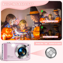 Load image into Gallery viewer, Digital Camera, FHD 4K Point and Shoot Camera with 2.88&#39; IPS Screen, 48MP 4K Video, 16X Zoom, Macro Mode, Flash - Compact Beginner Camera for Teens, Pink
