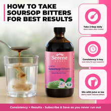 Load image into Gallery viewer, Serene Herbs Soursop Bitters Liquid with Soursop Leaves for Gut Cleanse, Detox &amp; Immune Boost with Black Seed, Moringa, Irish Moss, Ashwaganda, Turmeric, 16 fl oz (16 Fl Oz (Pack of 1), Mixed Berry)
