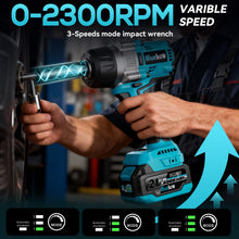 Load image into Gallery viewer, 1/2 Inch Cordless Impact Wrench, 900 Ft-lbs (1200 N·m) High Torque Brushless Impact Driver Gun, 2300 RPM, 2×4.0 Ah Batteries, LED Light, 4 Sockets, Variable Speed Power Tool for Car &amp; Tire Removal
