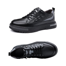 Load image into Gallery viewer, Men's Crocodile Pattern Waterproof Cowhide Shoes,Height Lifting Non-Slip Casual Softsole Oxford Fashion Leather Lace-Up Sneaker (Black,9.5,Men)
