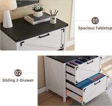 Load image into Gallery viewer, JXQTLINGMU 2 Drawer Farmhouse File Cabinet, Lateral Filing Cabinet with Lock for Home Office, Compatible Legal Letter A4 F4 Size, White

