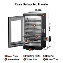Load image into Gallery viewer, EAST OAK 30" Electric Smoker for Outdoors | Built-in Meat Probe Up to 6× Longer Smokes on a Single Load | Side Chip Loader for Smoking | Bigger Batches with 725 sq in Cooking Area, Mist Silver
