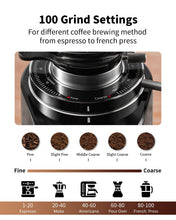 Load image into Gallery viewer, SHARDOR Professional 64mm Burr Coffee Grinder with 100 Grind Settings and All-Metal Chamber, Coffee Bean Grinder with Adjustable Electronic Timer and LED Display, Anti-Static,Black, 120V Only
