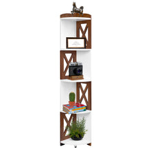 Load image into Gallery viewer, YCICI Corner Shelf Stand, 5 Tier Corner Shelves, Corner Bookshelf Made from Durable Natural Wood, Corner Bookcase and Plant Stand (Brown, 4 Tier)
