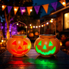 Load image into Gallery viewer, BRIGHTDECK Halloween Pumpkin Solar Lanterns 2 Pack, Jack O Lantern Pumpkin Lights for Halloween Decorations Outdoor, Weatherproof &amp; Portable Fall Yard Decor (2Pack Red＆Green)
