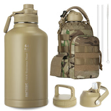 Load image into Gallery viewer, OneTigris Tactical Half Gallon Water Bottle with Straw - 64 oz Vacuum Insulated Stainless Steel Water Jug, Leakproof Sport Bottle with 3 BPA Free Lids, Paracord Handle &amp; MOLLE Water Pouch for Outdoor

