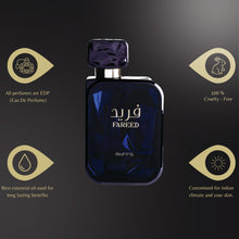 Load image into Gallery viewer, RiiFFS PARFUMS Fareed Eau de Parfum for Men Long Lasting Fresh Spicy Perfume with Cucumber, Cardamom &amp; Amber Luxury Arabic Fragrance 100ml
