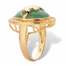 Load image into Gallery viewer, PalmBeach Yellow Gold-plated Sterling Silver Oval Shaped Genuine Green Jade Elephant Ring Sizes 6-10 Size 7
