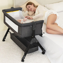 Load image into Gallery viewer, BCOL Baby Bassinet, Bedside Bassinet for Baby, 3 in 1 Bassinet Bedside Sleeper with Wheels, Mosquito Net, Adjustable Easy Folding Portable Bed for Infant Newborn (Dark Grey)
