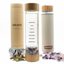 Load image into Gallery viewer, The Brave Soul Crystal Water Bottle, Slim Crystal Water Bottle Tea Infuser, Double Wall Glass for Hot and Cold Drinks. Slim Crystal Water Bottles with Crystals Inside. Eco-friendly &amp; Relaxing Gifts
