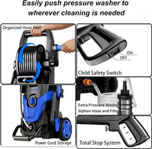 Load image into Gallery viewer, New Upgrade Pressure Power Washer 4800PSI w/4 Quick Connect Nozzles, Inlet Hose &amp; Filter&amp;500ML Soap Tank, High Cleaning Machine for Cars/Fences/Driveways/Patios/Home Cleaning,Blue

