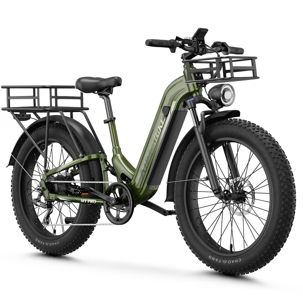M1 Electric Bike for Adults with 1800W Peak Motor, 26'' x 4.0'' Fat Tire Electric Bike, 48V 17.5Ah Battery, 85 Miles Electric Mountain Bike, 36MPH 7 Speed Electric Bicycle with Front and Rear Baskets
