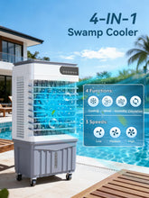 Load image into Gallery viewer, 3200CFM Swamp Cooler, 4-IN-1 Evaporative Air Conditioners With 10.5 Gal Water Tank, 4 Ice Packs, Remote, 12H Timer, 120°Oscillation, 36”Portable Cooling Fan with 3 Modes&amp;Speeds for Bedroom Indoor Room
