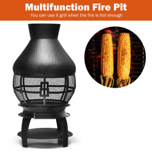 Load image into Gallery viewer, Giantex Wood Burning Chiminea, Heavy Duty Fireplace Chimenea Wooden Fire Pit with 2-Piece Log Grate, Premium Rain Cap &amp; Fire Poker, 360°Fire Retardant Mesh Cover, Ideal for Garden, Patio, Backyard
