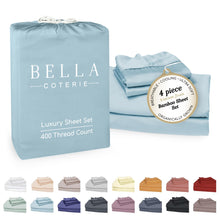 Load image into Gallery viewer, Bella Coterie Luxury Bamboo Viscose Queen Size Sheet Set | 100% Organically Grown | Ultra Soft | Cooling for Hot Sleepers | 18" Deep Pocket [Coastal Blue]
