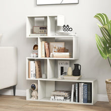 Load image into Gallery viewer, Tangkula S-Shaped Bookshelf, 5-Tier Modern Geometric Stepped Bookcase with Anti-Tipping Kits, Freestanding Corner Ladder Display Rack for Living Room Home Office (1, White)
