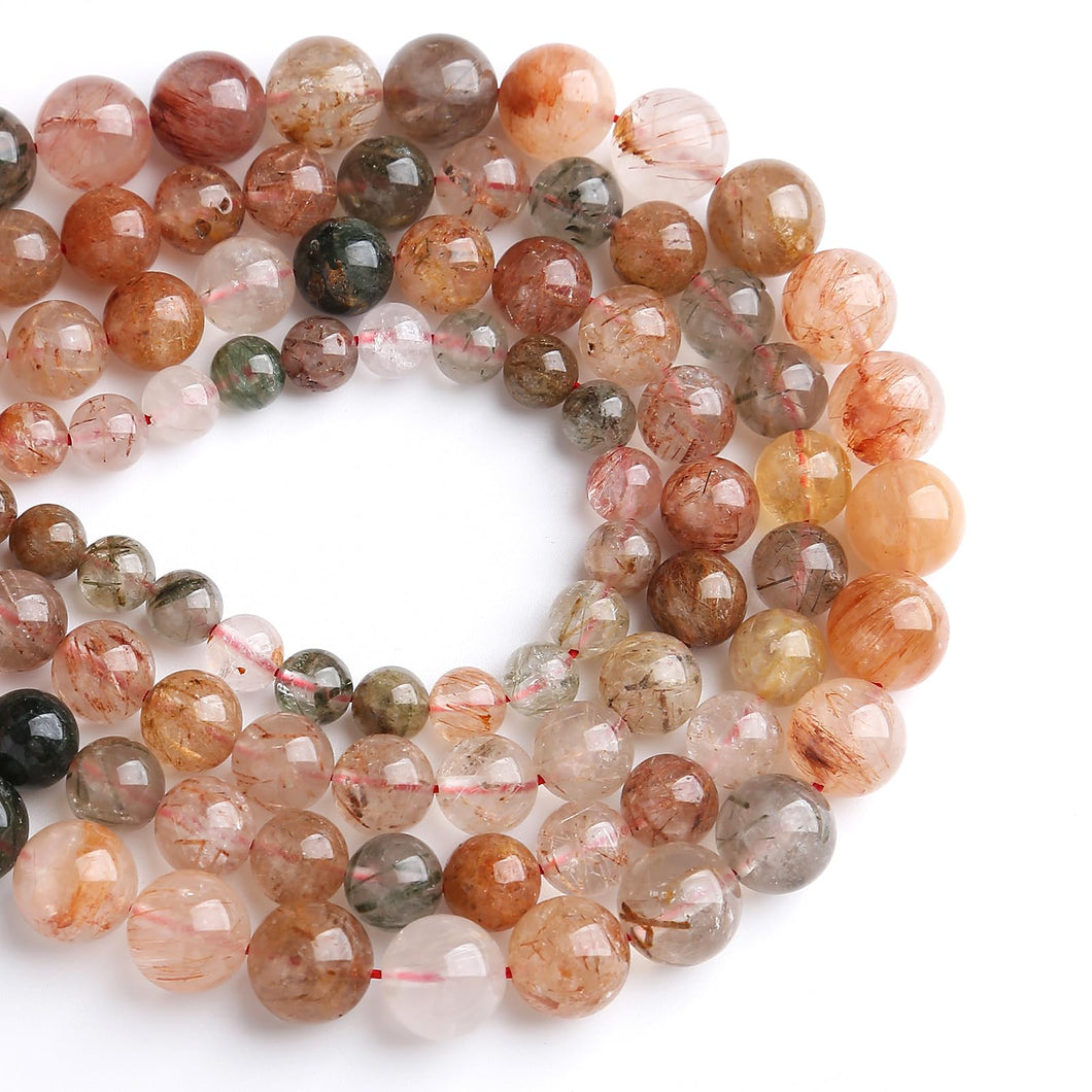 6MM 60PCS Natural Crystal Stone Colorful Rutilated Quartz Beads for Jewelry Making DIY Bracelet