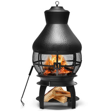 Load image into Gallery viewer, Giantex Wood Burning Chiminea, Heavy Duty Fireplace Chimenea Wooden Fire Pit with 2-Piece Log Grate, Premium Rain Cap &amp; Fire Poker, 360°Fire Retardant Mesh Cover, Ideal for Garden, Patio, Backyard
