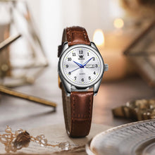 Load image into Gallery viewer, OLEVS Classic Leather Watches for Women, Business Dress Arabic Numerals Ladies Watches, Day Date Waterproof Analog Quartz Womens Wrist Watches Brown Leather Strap White Face Relojes para Mujer

