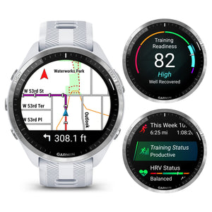 Wearable4U - Garmin Forerunner 965 Premium GPS Running and Triathlon 47mm Smartwatch with AMOLED Touchscreen Display, Titanium Bezel with Whitestone Silicone Band with White Earbuds Bundle