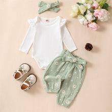 Load image into Gallery viewer, Kaipiclos Newborn Infant Girl Clothes Rib Knit Romper Daisy Print Pants Headband Baby Clothes for Girls 0 3 6 12 18 24 Months
