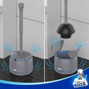 MR.SIGA Toilet Plunger with Holder, Heavy Duty Plunger with Sturdy Handle for Toilet Cleaning, Gray
