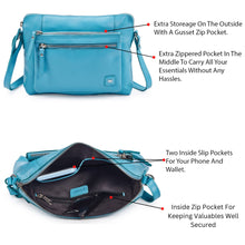 Load image into Gallery viewer, Wise Owl Accessories Small Soft Pebbled Real Leather Crossbody Handbags Purses Triple Zip Premium Sling Crossover Shoulder Bag for Women Gift (Air Blue Nappa)
