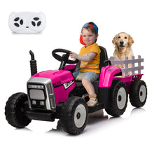 Load image into Gallery viewer, Garvee 12V 4.5Ah Kids Ride on Tractor with Trailer &amp; Remote Control, 5Mph Speed, Toddler Electric Vehicle Car with Headlights,2+1 Gear Shift, Music, USB for 3-6 Years Children, Two 25W Motors, Rose
