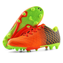Load image into Gallery viewer, JABASIC Kids Outdoor Soccer Cleats Athletic Firm Ground Football Shoes (13M,Orange)

