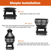 Load image into Gallery viewer, Giantex Wood Burning Chiminea, Heavy Duty Fireplace Chimenea Wooden Fire Pit with 2-Piece Log Grate, Premium Rain Cap &amp; Fire Poker, 360°Fire Retardant Mesh Cover, Ideal for Garden, Patio, Backyard
