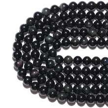 Load image into Gallery viewer, Natural Gemstone Beads 6mm Rainbow Black Obsidian Beads Polished Round Smooth Stone Beads for Bracelets Jewelry Making 15inch Loose Beads
