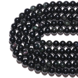 Natural Gemstone Beads 6mm Rainbow Black Obsidian Beads Polished Round Smooth Stone Beads for Bracelets Jewelry Making 15inch Loose Beads