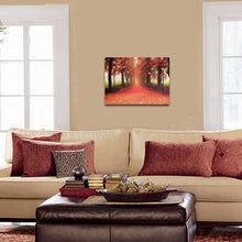 Load image into Gallery viewer, ZHSMYUP LED Wall Art Red Maple Forest Autumn Maple Leaves and Road Landscape Canvas Pictures Wall Decorations for Living Room Bedroom Kids Room Home Office Decor 15.8x11.8inch

