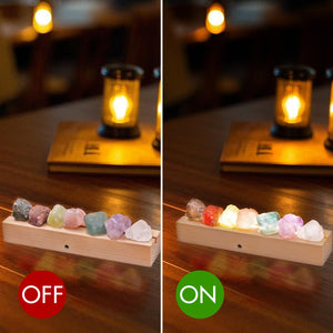 Healing Crystal Night Light,7 Chakra Natural Bedside Lamp with Wooden LED Light Base,Healing Stones Positive Energy Night Lights for Home Decor Gifts (Rechargeable)