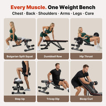 Load image into Gallery viewer, YOLEO Adjustable Weight Bench for Home Gym, ASTM-Certified 827LBS, 98% Pre-Assembled, Foldable Gym Bench with 84 Positions Incline Decline Flat, Wider Seat
