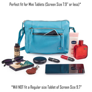 Wise Owl Accessories Small Soft Pebbled Real Leather Crossbody Handbags Purses Triple Zip Premium Sling Crossover Shoulder Bag for Women Gift (Air Blue Nappa)
