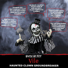 Load image into Gallery viewer, Haunted Hill Farm Scary Talking Groundbreaker Clown, Halloween Animatronic with Motion and Touch Activated Lights and Sounds, Battery Operated Indoor or Covered Outdoor Halloween Decorations
