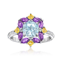 Load image into Gallery viewer, Ross-Simons 1.50 Carat Blue Topaz, .50 ct. t.w. Amethyst, .10 ct. t.w. Citrine Ring With White Topaz Accents in Sterling Silver. Size 8
