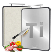 Load image into Gallery viewer, Titanium Cutting Board for Kitchen, Double Sided Non Toxic Titanium Cutting Board with JUICE GROOVE, Food-Grade Metal Chopping Board, Pure Titanium&amp;Wheat Straw PP, Dishwasher Safe16.3”×11”-1 PC
