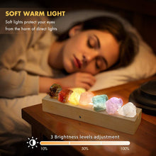 Load image into Gallery viewer, Healing Crystal Night Light,7 Chakra Natural Bedside Lamp with Wooden LED Light Base,Healing Stones Positive Energy Night Lights for Home Decor Gifts (Rechargeable)
