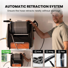Load image into Gallery viewer, Giraffe Tools Grandfalls Retractable Pressure Washer Pro, Wall Mount Pressure Washer, Electric Power Washer, Automatic Rewind, Max 2900PSI 2.2GPM, Dark Silver Case with 100ft Pressure Hoses
