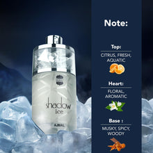 Load image into Gallery viewer, Ajmal Shadow Ice Eau de Parfum 3.4 oz / 100 ml – Fresh Long-Lasting Unisex Perfume | Citrus, Neroli, Jasmine, Musk &amp; Sandalwood | Premium Summer Fragrance from Dubai
