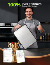 Load image into Gallery viewer, Titanium Cutting Board for Kitchen, Double Sided Non Toxic Titanium Cutting Board with JUICE GROOVE, Food-Grade Metal Chopping Board, Pure Titanium&amp;Wheat Straw PP, Dishwasher Safe16.3”×11”-1 PC
